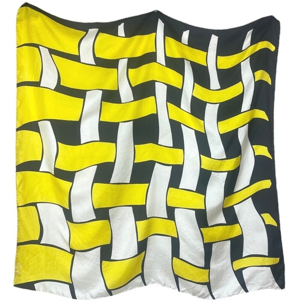 Vintage ECHO Scarf 30" Square Scarf Mod Basketweave Silk Graphic 60s Yellow‎